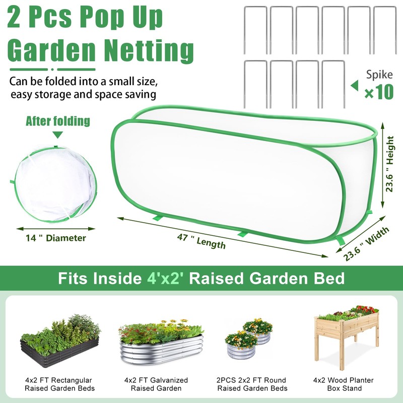 2 Pack Garden Netting Covers, 3.9X2FT Raised Bed Plant Netting,