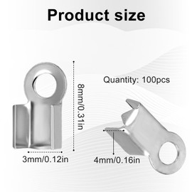 Vin Beauty 100 Pieces Fold Over Cord Ends Stainless Steel Cord Crimp End Tips Fold-Over End Caps Leather Ribbon Ending Clasp Tips Connectors for Jewelry Making 3 x 8 mm, Silver, 589813_1_Msy503deP