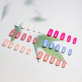 6 Packs Medium Press on Nails Square Shape,KXAMELIE Spring Fake Nails Solid Coffin Nails White Pink Blue Nude for Women Girls,144 Pcs