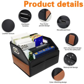 Noaman Car Organizer - 2025 Upgraded Leather Car Storage Organizer for Front Back Seat or Floor with 3 Metal Handles 6 Apartments, Multipurpose Car Organizers and Storage Black.