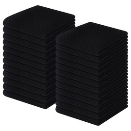 Homaxy 100% Cotton Waffle Weave Kitchen Dish Cloths, Ultra Soft Absorbent Quick Drying Dish Towels, 12 x 12 Inches, 24-Pack, Black