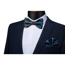 DiBanGu - Pajaritas de seda para hombre, diseño de cachemira, diseño de pajarita y bolsillo cuadrados, juego formal de corbatín de esmoquin para boda, 14 Teal Blue, Talla única