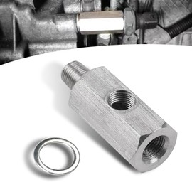 Tippwoo 1 PC Automotive Oil Pressure Sensor Connector with Washer, Hydraulic System Tee Type Stainless Steel Turbine Connector, Portable Connection Repair Replacement Part, Fits Most Cars (Silver)