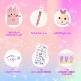 Rabbit Plush Diary with Lock, Bunny Fuzzy Journal with Lock for Girls Secret Diary Set with 10-color Pen Bracelet Coin Purse Stickers Bookmarks, Travel Notebook