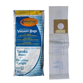 EnviroCare 3 Eureka Style U Allergen Bags, Bravo II, Powerline, Direct Air, World Vac, White Westinghouse Upright Vacuum Cleaners, 57802A, 54310, 54310C, 54310B, 54310B-6, 57802B, 54918, 54918A-10