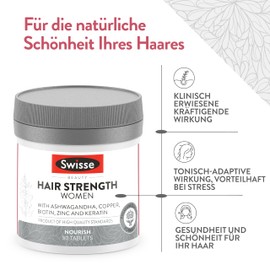 SWISSE Hair Strength Women - Dietary Supplement Women for Strong Hair with Zinc, Biotin and Copper 30 Tablets, Vitamins, Minerals & Supplements with Keratin, Hair Vitamins