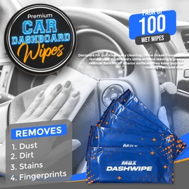Car Wash Wipes with Refreshing Lemon Scent, Pack of 100 Individually Wrapped Wipes, Dashboard Car Accessories Travel Essentials