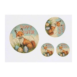 4 x 'Happy Easter with Fox' Temporary Tattoos - Water Resistant, Skin-Safe, Non-Toxic Transfers, Mixed Sizes (TO00084496)