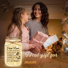 Shqiueos Mom Gifts Mason Jar Night Light, Birthday Gifts for Mom from Daughter, Son, Kids, Mothers Day Gifts for Mom, Mama, Sentimental Long Distance Christmas Gifts for Mom Home Decoration