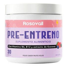 Pre-Entreno, Con Vitamina B6, B12 Y Extracto de Guaraná, Envase con 210 g, 30 Porciones por Envase Rosovall                                           