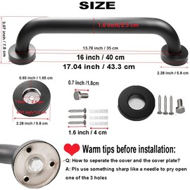 2 Pack Black Grab Bar 16 Inch - 1" Diameter, iMomwee Stainless Steel Safety Bathroom Grab Bar, Wall Mounted Balanced Support Bar, Handicap Shower Handle, Toilet Handrail for Senior Elderly Disabled
