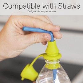 Kiddikap Original Water and Juice Bottle Topper, Soft Silicone Leak Proof Spout Conversion Cap to Make Spill Proof Drinks for Toddlers, Kids, or Adults, Travel Essential - 6 Pack (BL, GR, R, S, S, P)