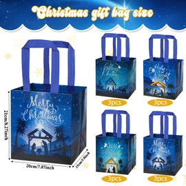 HOWAF 12pcs Nativity Christmas Non-Woven Gift Bags Joy to the World Non Woven Favor Bags with Handle, Religious Jesus Christmas Toto Bags for Holy night Party Decoration