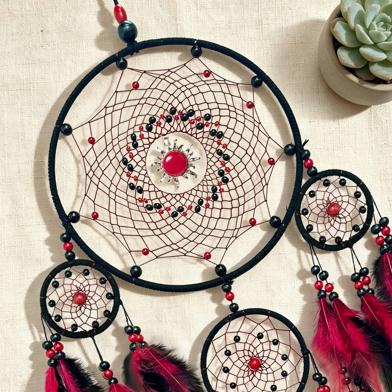 Large Dream Catchers for Adults,Black-Red Feathers with Turquoise Ornament
