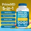 PrimeMD 5-in-1 Fish Oil Omega 3 Fatty Supplements (2100mg) - Omega 3 Fish Oil with Vitamins D3 K2 and CoQ10 - Lemon Flavored (120 softgels)