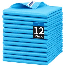 HOMERHYME Microfiber Glass Cleaning Cloth, 12 Pack Window Glass Cleaning Rags, Reusable Lint-Free Streak Free Polishing Cloth Wipes for Stainless Steel, Eyeglasses, Mirrors, Screens & Lenses,12" 12"