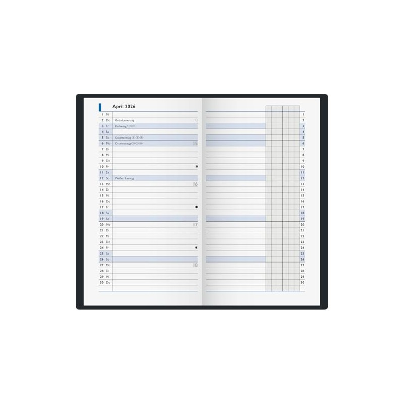 BRUNNEN Pocket Calendar Model 753 2026 | A6, Cardboard, Black