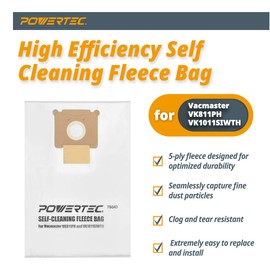 POWERTEC 75043 Fleece Filter Bags for Vacmaster VK811PH, VK1011SIWTH, 3PK