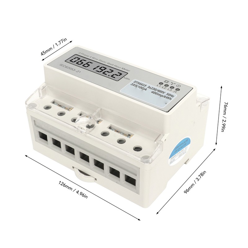 Electric 3 Phase 4 Wire Energy Meter Guide Rail LCD