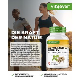 Ashwagandha KSM-66® Complex - 180 Capsules - 600 mg Ashwagandha per Day - With Magnesium, Zinc & Vitamin B6 - No Additives - High Dose - Vegan