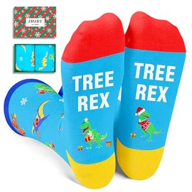 Zmart Funny Christmas Socks for Kids, Holiday Socks Dinosaur Socks, Christmas Gifts Santa Gifts Stocking Stuffers for Boys Girls