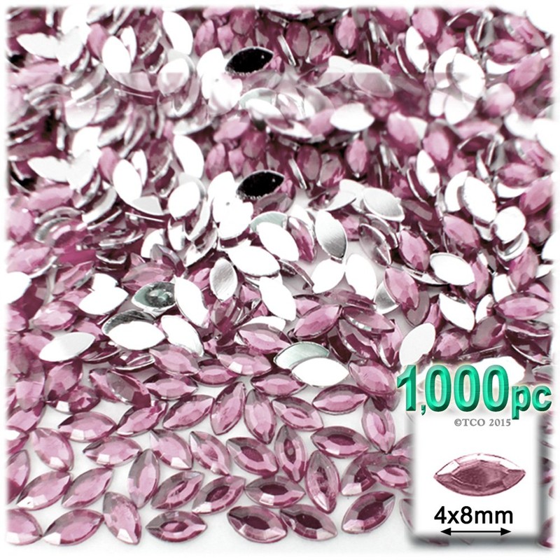 1,000pc Rhinestones Eye Shaped (Navette) 4x8mm Flatback Aqua Blue AQA