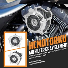 HCmotorku Air Cleaner Filter Aluminum Fit for Harley Touring Road King Street Glide Softail Sportster Dyna (Chrome Housing Grey Element, A For Sportster XL 04-22)