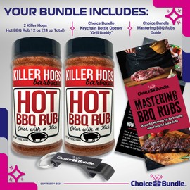 Killer Hogs Hot BBQ Rub Premium Barbecue Rub & Seasoning 2 pk (24 oz) + Guide & Bottle Opener (4 Items)!