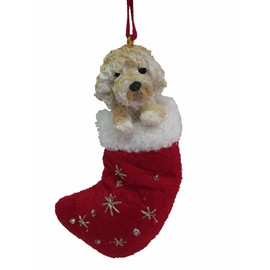 Goldendoodle Fabric Christmas Stocking Ornament with Santa's Little Pals Hand Painted and Stitched Detail