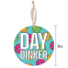 Neon Pickleball Day Dinker Blue, Joyride Home Decor, Joyride Home Décor Ornament, 8 Inch Wooden, Round Ornament with Jute Ribbon, Christmas Decor, Home Decor, Artist Designed.