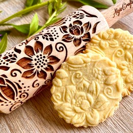 Nudelholz LOTUS für Kinder. Gravierte Teigrolle für hausgemachtes Gebäck. Teigroller für DIY Küche, Teig & Plätzchen. Nudelholz mit Muster von Algis Crafts