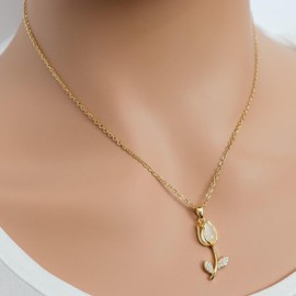COLLAR DE TULIPAN, Collares para Mujer, Tulipan, Joyeria para Mujer, Flores, Regalo para Mujer, Flor Eterna, Cumpleaños, Accesorios para Mujer, oro. Incluye bolsa de tela.