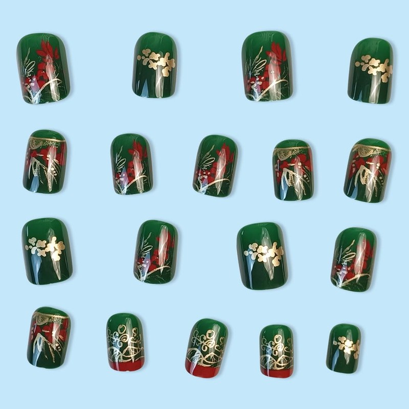 QQPPOLIU Press on Nails,Green Press on Nails Short Square Nails