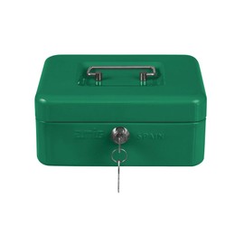 Amig - Safe | Cash Box | Safe for Money, Notes and Coins | With Coin Compartment and 2 Keys | Steel | Colour: Green | 200 x 160 x 70 mm