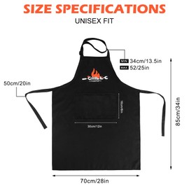 Mordx Bib Apron,Unisex Black Aprons Adjustable Washable,with 2 Pockets for Kitchen Crafting BBQ Drawing (Grillmaster 1)