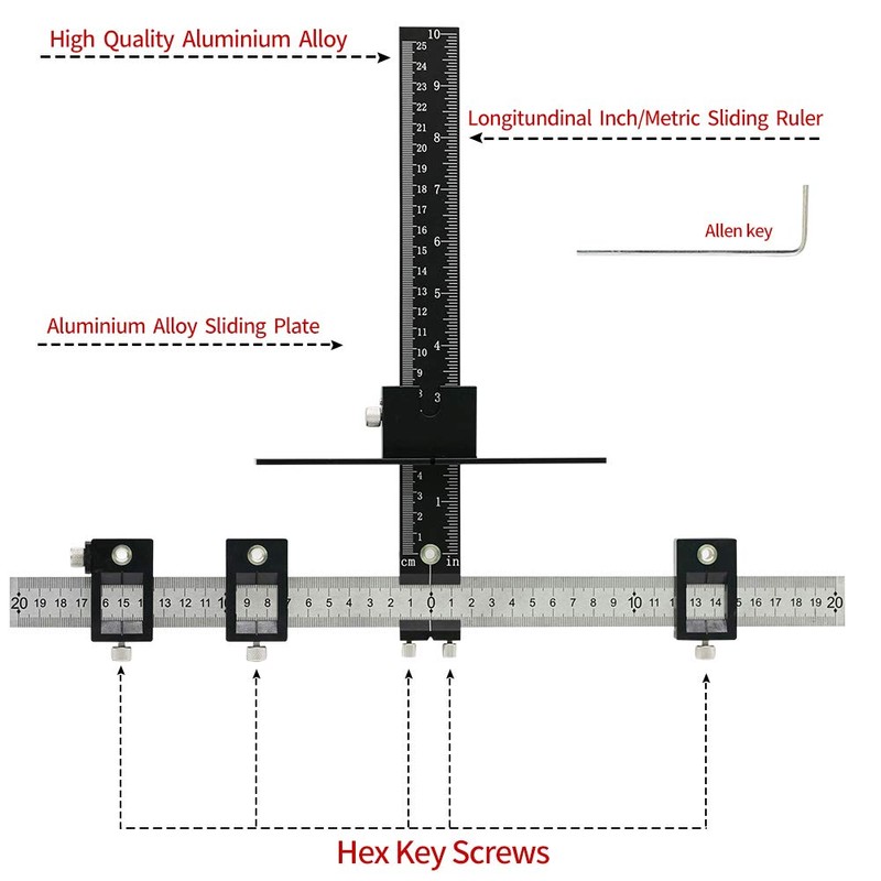 ASCENDAS Cabinet Hardware Jig Tool Adjustable Drill Template Guide Aluminum