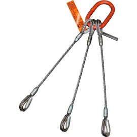 Three Leg Wire Rope Sling | 2.6 Ton Vertical Rated | Heavy-Duty Thimble-to-Thimble | 5/16" Dia. | 12' Length | EIPS 6x25 IWRC | Hanes Supply (HSI) Heavy Duty Rigging Cable for Lifting and Towing