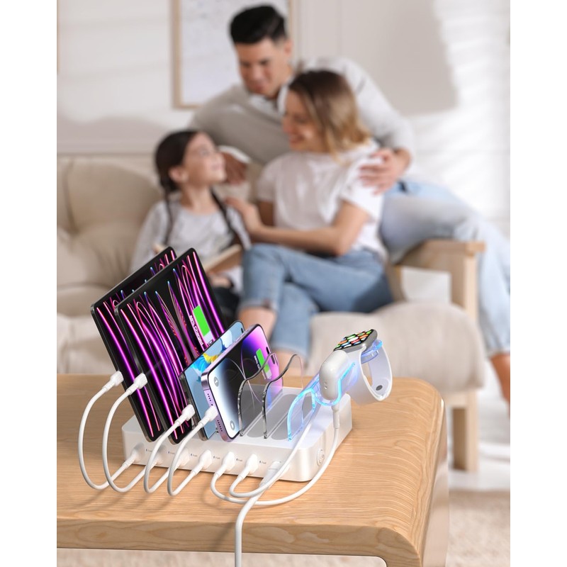 SooPii Premium 6-Port USB Charging Station Organizer for Multiple Devices,