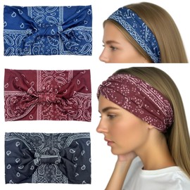 Extra Wide Headbands for Women - Non Slip Yoga Headband African Leopard prints Boho Floral Hair Accessories for Thick Hair Elastic Hairdbands for Workout Machine Washable (Bohemian)