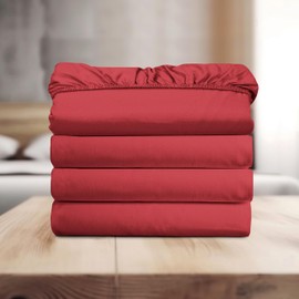 Elegant Comfort Super Soft Bulk 4-Pack Extra Deep Pocket 1500 Premium Hotel Quality Microfiber Fitted Sheet for High Mattress up to 21" inch with Double Sided Smart Pockets, California King, Burgundy