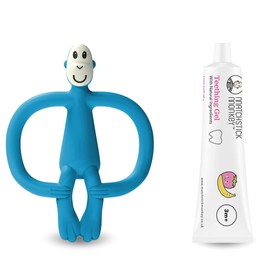 Matchstick Monkey Teething Set - Teether + Organic Teething Gel Strawberry Banana - Natural Teething Aid for Babies from 3 Months, Vegan, Cruelty Free, BPA Free (Monkey Blue + Teething Gel)