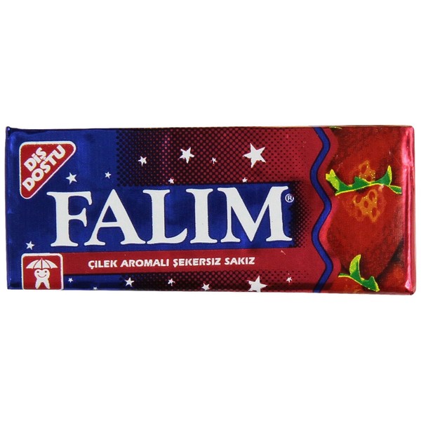 Falim Sugarless Plain Gum, Strawberry Flavored, 100 Piece