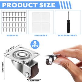 Set of 8 Swivel Castor Wheels for Trolley Wheels for Furniture Casters, 25mm Small Heavy Duty Swivel Casters Castors with Rubber Base for Move Heavy Objects