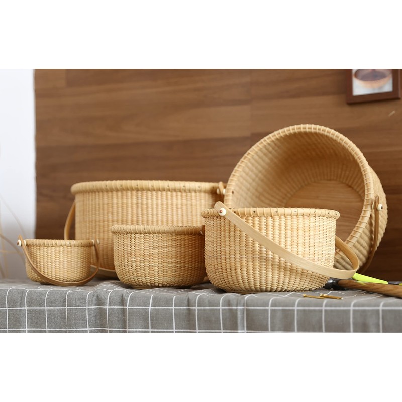 Teng Tian Classic Nantucket Round baskets with wood Knobs HandleWoven