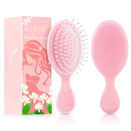 NICEMOVIC Mini Wet Hair Brush 2 Pack, Bridesmaid Gifts Party Favors Stocking Stuffer, Travel Hair Brush for Kids Baby Toddler Women Girls, Small Travel Size Mini HairBrush for Purse Essentials (Pink)