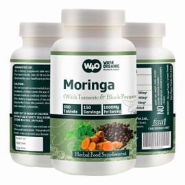 Moringa Tablets with Turmeric and Black Pepper, 300 Pills, 5 Month Supply, 150 Serving, 1000 Mg per Serving. One Capsule with Multiple Benefits - Supports Digestive Health (Pack of 1)