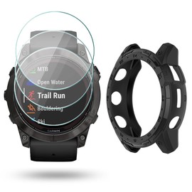 HUADU Watch Screen Protector Compatible for Garmin Tactix 7 pro (no Tactix 7), Tempered Glass Film Anti-Scratch High Definition Full Coverage and Protective Case, black