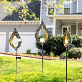 DECO DE VILLE 42.52 Outdoor Flame Metal Sculpture Art Decor Garden Solar Lights Pathway Stake, Solar Powered LED Lights for Lawn Patio Courtyard