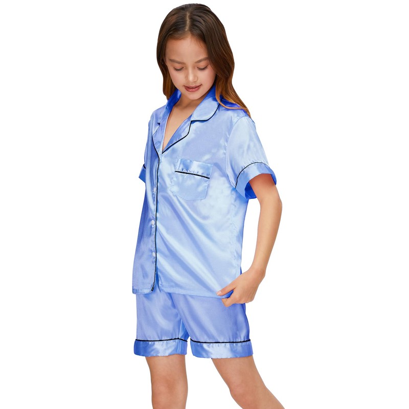 MORFORU Satin Kid Short Pajamas Set 5 Piece Child Silk