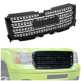 Front Bumper Grille Compatible with 2011-2014 Chevy Silverado GMC Sierra 2500 3500 HD Bumper Guard Grill W/Emblem Replacement for 20966057 Plastic Black